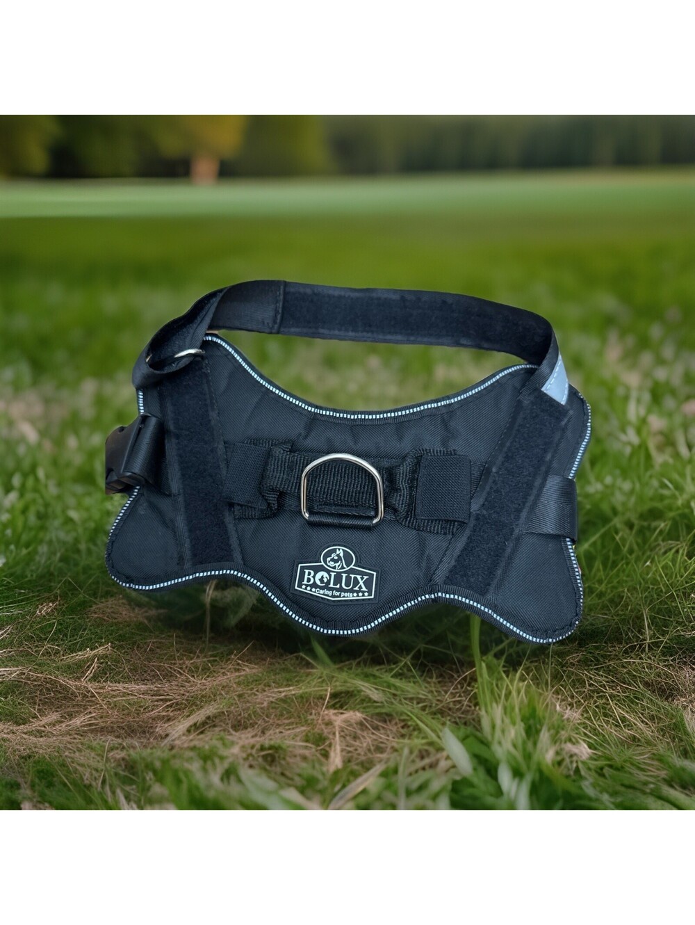 Bolux Dog Harness MEDIUM No Pull Reflective Handle Place for a Patch BLACK